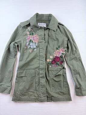 American Rag Olive Green Floral Embroidered Utility Jacket Size XS